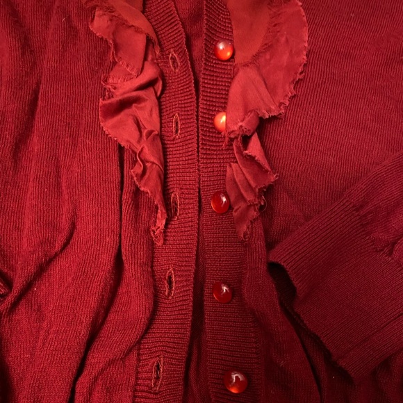 💋Red, Ruffled Bisou Bisou Cardigan - Picture 13 of 13